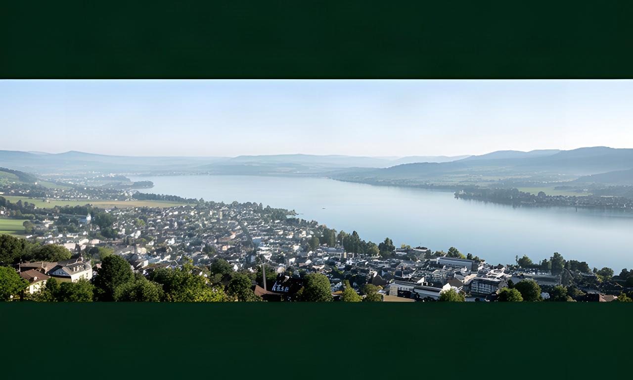 Blick über Wädenswil auf den Zürichsee bei klarem Morgenlicht